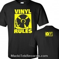 Men: T-Shirt Black Vinyl Rules Yellow